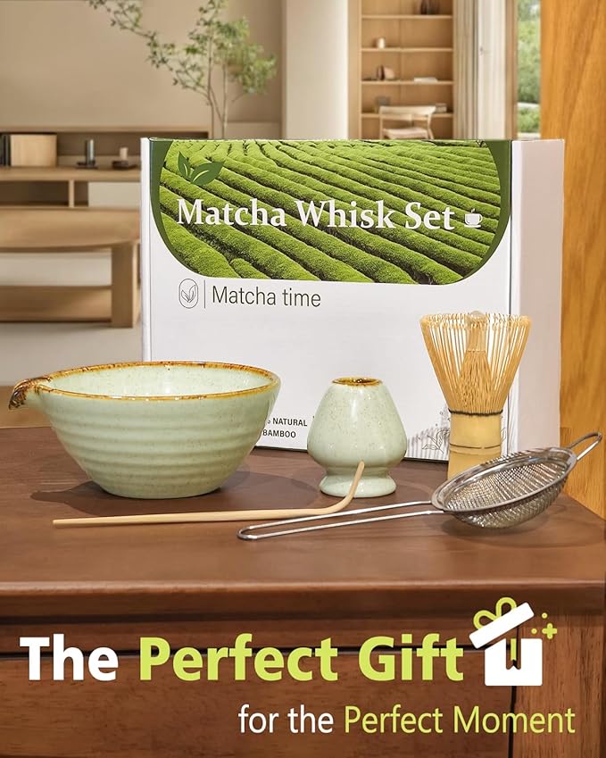 Matcha Whisk Set with Matcha Bowl, Matcha Whisk Holder Matcha Bamboo Whisks, Scoop, Sifter, Funny Gifts for Women Mom Her Girl Friend Home Kitchen Decor Gifts for Tea Enthusiasts Christmas