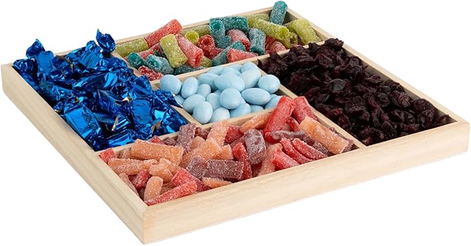 Wooden Candy Platters - Set of 2, 10"x10" Bamboo Square Serving Trays for Parties, Events, and Home Decor - 5 Compartment Candy and Snack Organizer (2 Pack)