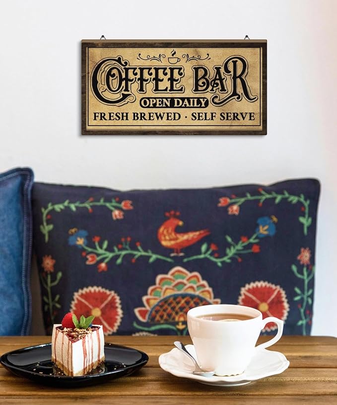 Putuo Decor Vintage Coffee Bar Sign, Farmhouse Coffee Accessories for Cafe Station Wall Decor, Small Cafe Sign for Home Kitchen Countertop Decoration