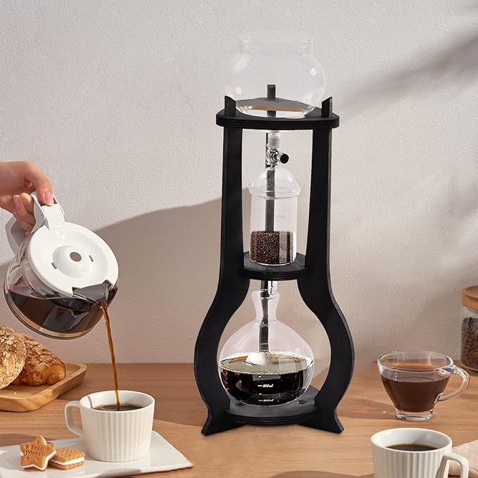 Iced Coffee Cold Brew Drip Tower, 600Ml Glass Cold Brew Coffee Makers 6-8 Cups Cold Extracted Coffee 2drops/S Brewing 3 to 5 Hours with Removable Shelf and Adjustable Drip Speed Valve (Grey)