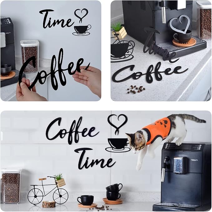 4eN Coffee Time Wall Sign – Modern MDF Wooden Wall Decor for Kitchen & Coffee Bar – Stylish Cafe & Coffee Corner Decoration-4 Pieces