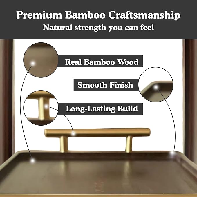 Zayvo Bamboo Serving Tray, Wood Serving Tray with Handles Breakfast Tray Decorative Tray for Living Room Kitchen Serving Platter Ottoman Tray Wood Bed Tray (Walnut Dark Brown, Medium