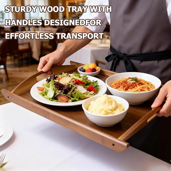 Wood Serving Tray, Wooden Tray with Handles, 20.47 inch Square Decorative Serving Trays Platters for Home, Party, Coffee Table,Dining Table & Countertop