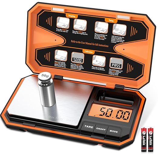 Digital Pocket Scale, 500g/0.01g High Precision Mini Grams Scale with 50g Calibration Weight, Digital Food Scale with LCD Display, 6 Units, Tare Function for Food, Jewelry, Coffee, Coin