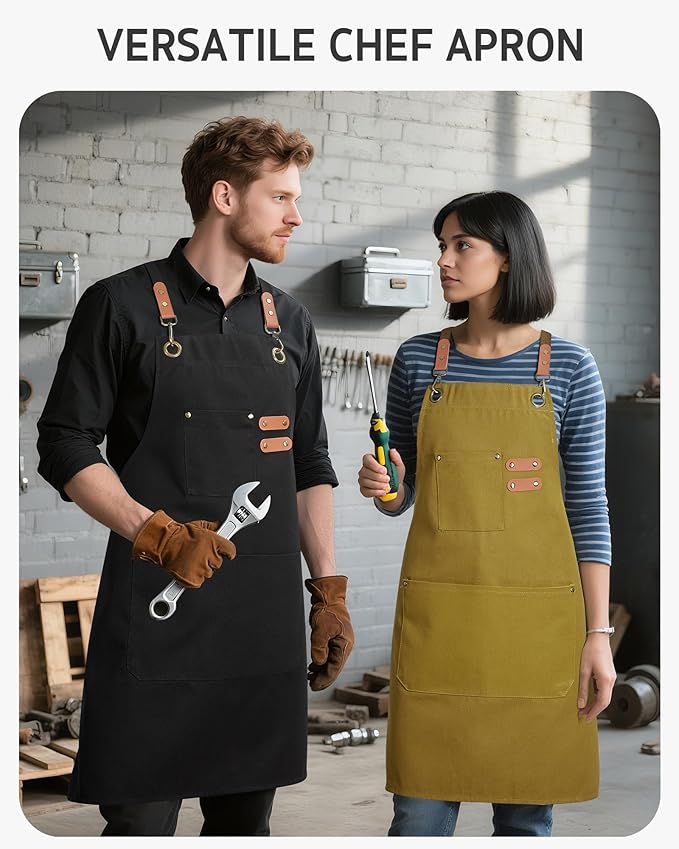 Syntus Chef Apron for Men Women Kitchen Cooking Apron with Pockets, Adjustable Bib Aprons Stain Resistant