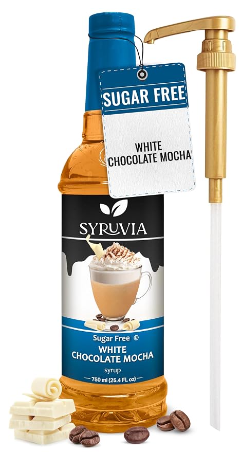 Syruvia Sugar Free Coffee Syrup, White Chocolate Mocha Flavored Syrup for Drinks, Lattes, and Desserts – 25.4 fl oz, With Pump by SYRUVIA
