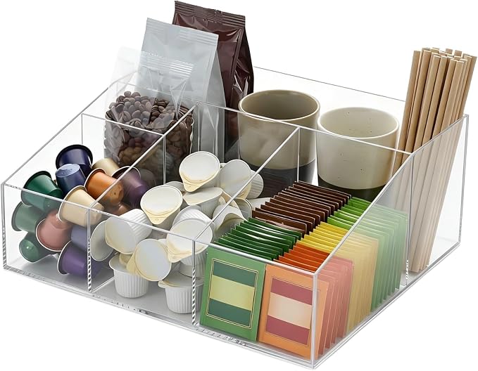 ZALIR Acrylic Coffee Bar Organizer, Coffee Bar Station Organizer for Countertop, Transparent Coffee Station Organizer, Countertop Bar Accessories for Pods, Sugar, Creamer Syrup, Tea Bags Storage by Unknown