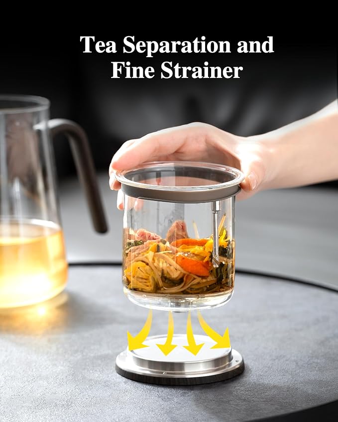 ZENS Magnetic Tea Pot, Large Enchanted Glass Teapot with Infuser and Magnetic Suction Lid for Mess-Free Loose Tea Diffusers, Black Walnut Pattern Handle, Tea Lovers Gifts