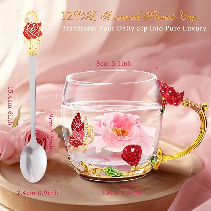 Women Glass Tea Coffee Pretty Cup Set Cute Mug House Warming Butterfly Lover Luxury Office Coworker Japanese Hostess Bachelorette Engaged Gifts Housewarming Kitchen Essential New Home Must Have Purple