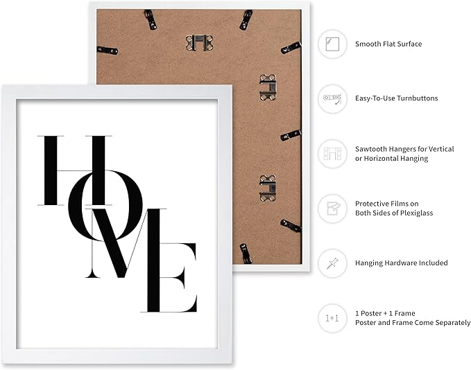 Poster Master Vintage Unique Poster - Retro Minimalist Print - Home, Letters, Typography, Black and White, Simple - Gift for Artist, Friend - Wall Decor for Living Room, Dorm, 8x10 White Framed
