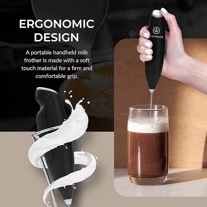 Chefwave | Powerful electric milk frother with stand | Milk frother handheld drink mixer and matcha whisk| BATTERIES INCLUDED! drink mixer handheld | Hand frother, electric stirrer coffee mixer wand