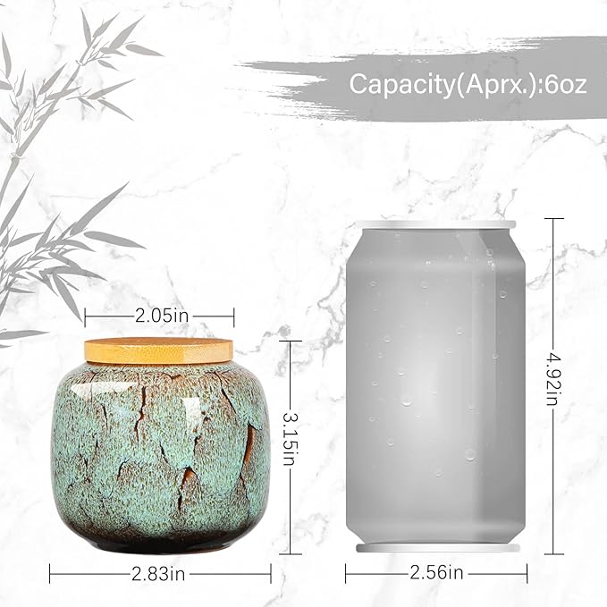 6oz Flambe Glaze Ceramic Loose Tea Canister Vintage Storage Jars with Airtight Wooden Lid Green Matcha Tin Container for Coffee Beans Condiments