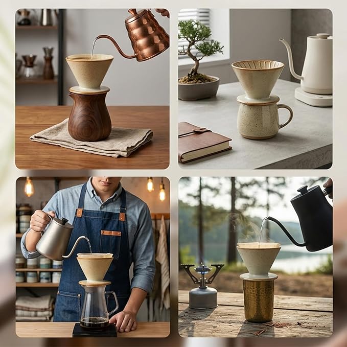 Ceramic Pour Over Coffee Dripper, Reusable Porcelain Portable Pour Over Coffee Maker, Slow Brewing Accessories with 1 Holes for Home, Office, Travel, Camping (Yellow)