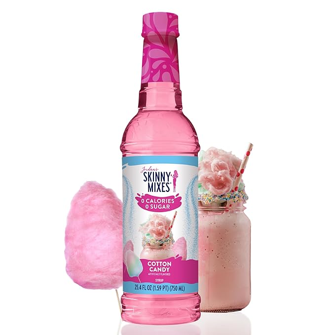 Jordan's Skinny Mixes Sugar Free Syrup, Cotton Candy Flavor, Fruit Flavored Water Enhancer, Drink Mix, Iced Tea, Lemonade, Drinks, Low Calorie Water Flavoring, Dairy & Gluten Free, Kosher, 25.4 Fl Oz by JordansSkinnyMixes
