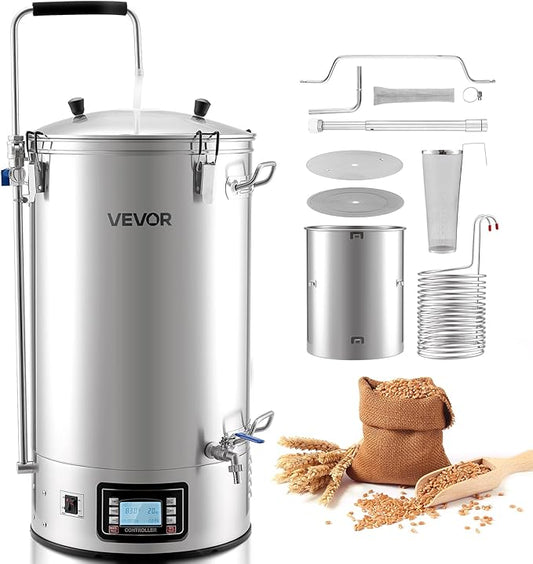 VEVOR Beer Brewing Equipment, 16 Gal/60L Beer Maker with Anti-Burn Pump and Wort Chiller,3000W All-in-One Home Brewing Kit with Digital Control, Recipe Memory & Timer, Removable mesh strainer