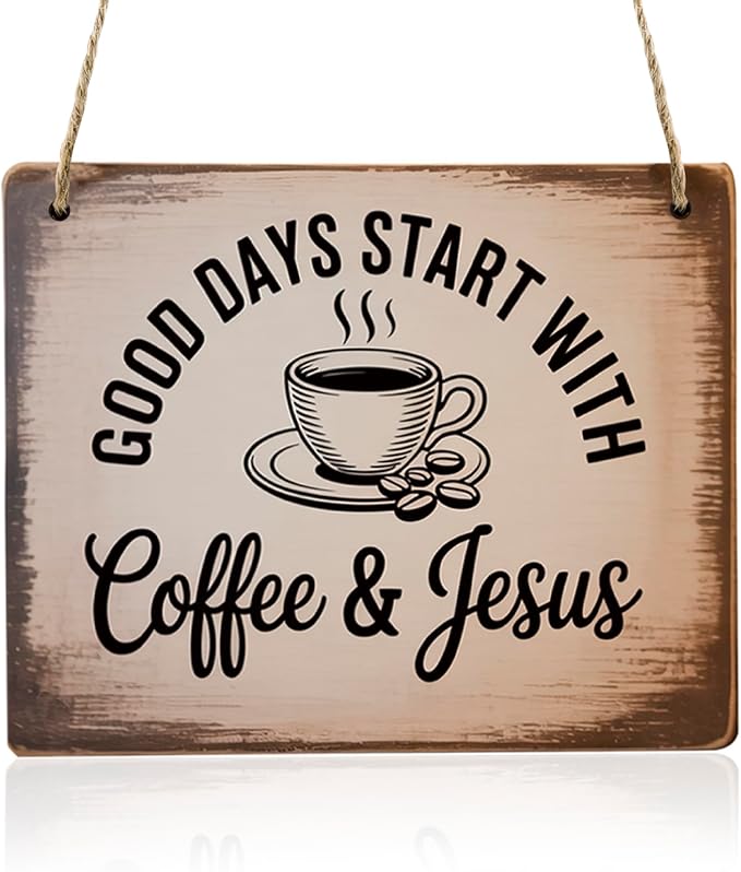 Coffee Signs, Good Days Start with Coffee and Jesus Sign, Wood Farmhouse Wall Sign Bar Decor for Kitchen, Home, Office, Cafe Station Housewarming Gift by Unknown