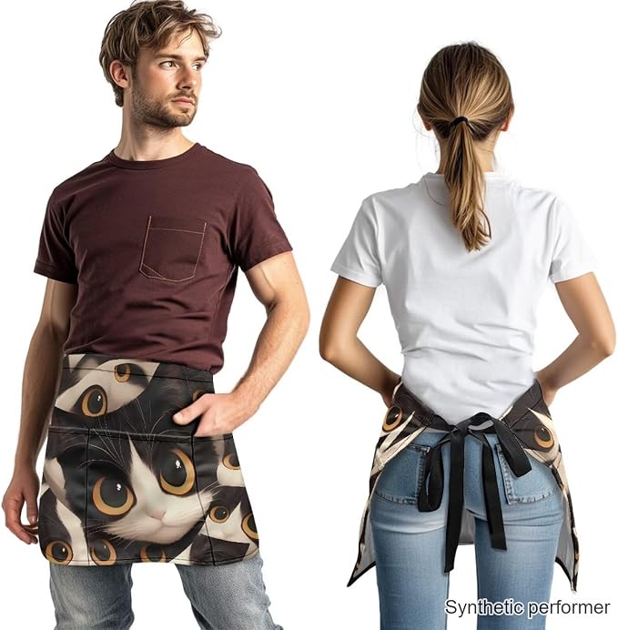 Waist Apron with 3 Pockets Waterproof 13 Inch Short Half Waist Aprons Women Men Server Aprons Waitress Waiter Apron - Image 2