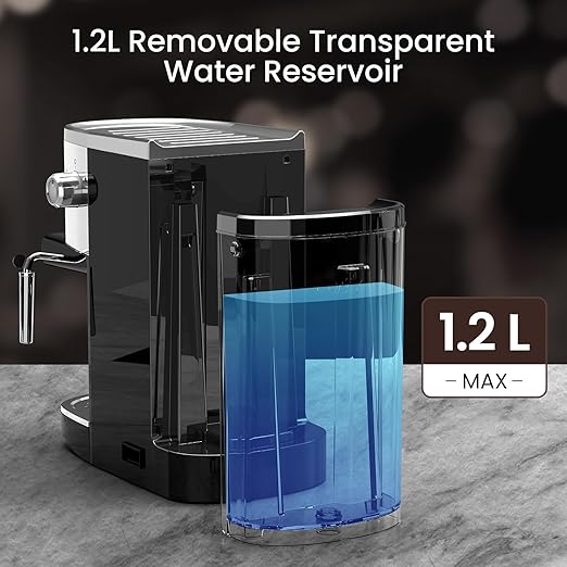 20 Bar Espresso Machine, Professional Stainless Steel Coffee Maker with LCD Display, 45oz Removable Water Tank, Home & Office Espresso Maker for Cappuccino Latte Macchiato, Black