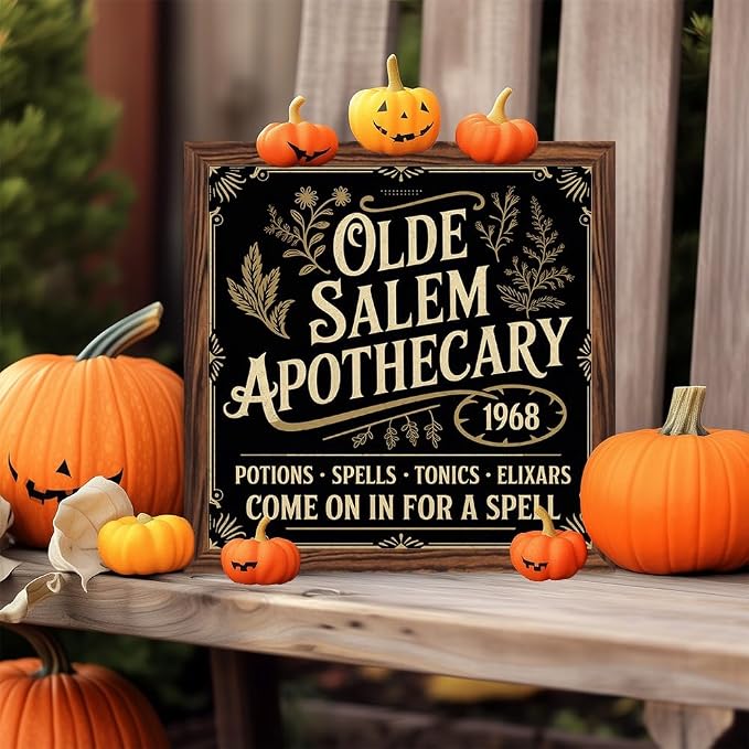Halloween Decorative Sign, Olde Salem Apothecary Wooden Sign, With Frame Witchcraft Sign for Home Kitchen, Cafe, Bar, Garage Halloween Decor 7.87x7.87 Inch - Image 7