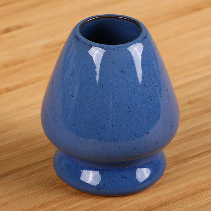 Matcha Tea Bamboo Whisk And Ceramic Rest 2 Piece Set - Medium Blue Holder - 1 Set
