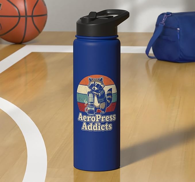 Retro Raccoon Coffee Lover Shirts AeroPress Addicts Stainless Steel Insulated Water Bottle