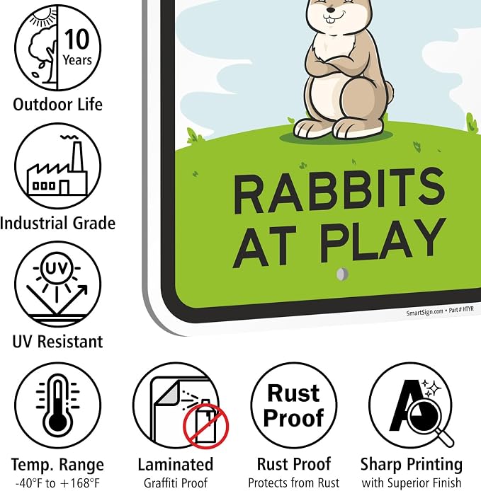 SmartSign Slow Rabbits At Play Funny Animal Sign - 12" x 18", 63 mil Laminated Rustproof Aluminum Metal, Pre-Drilled Holes, For Gift, Yard, Cafe, Room Decor, Outdoor, Made in USA - Image 5