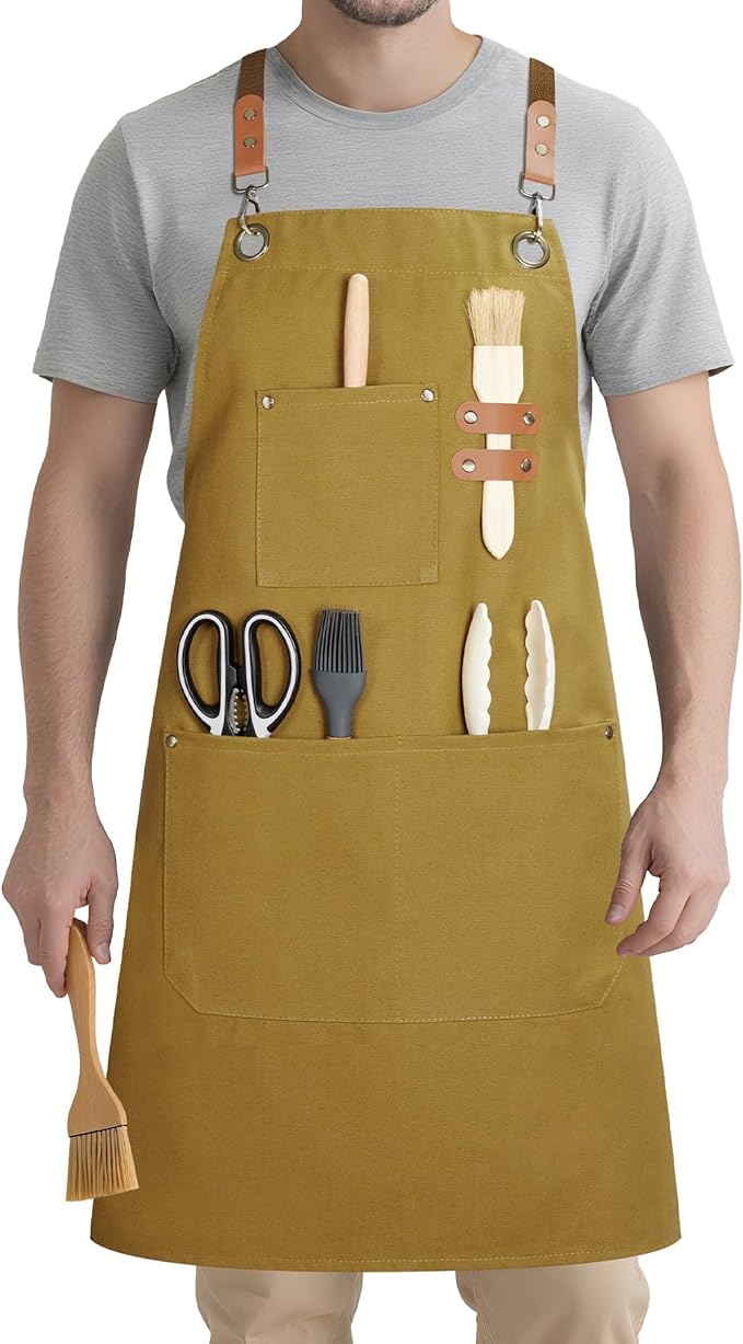 Syntus Chef Apron for Men Women Kitchen Cooking Apron with Pockets, Adjustable Bib Aprons Stain Resistant