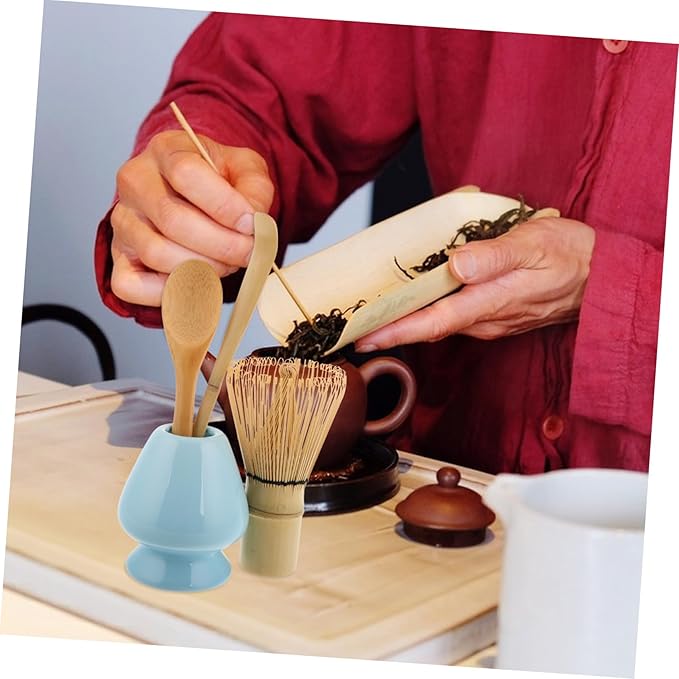 4-Piece Matcha Tea Tools Set Bamboo Whisk Traditional Tea Scoop Whisk Stand and Spoon for Authentic Japanese Matcha Ceremony