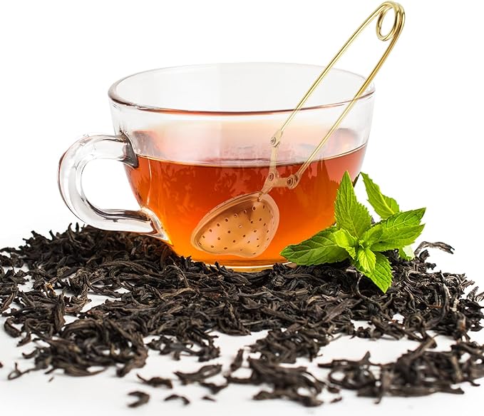 uxcell Heart Snap Tea Ball Infuser with Handle, Loose Tea Steeper, Stainless Steel Tea Strainer for Brew Loose Leaf Tea, Gold