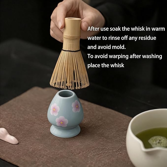 Matcha Whisk Set,8 Pcs Ceramic Matcha Set,Matcha Kit for Matcha Lovers,Tradition Tea Set Includes Bowl,Bamboo Whisk and Holder,Scoop,Sifter and Towel,Gift for Family and Friend (Light blue)