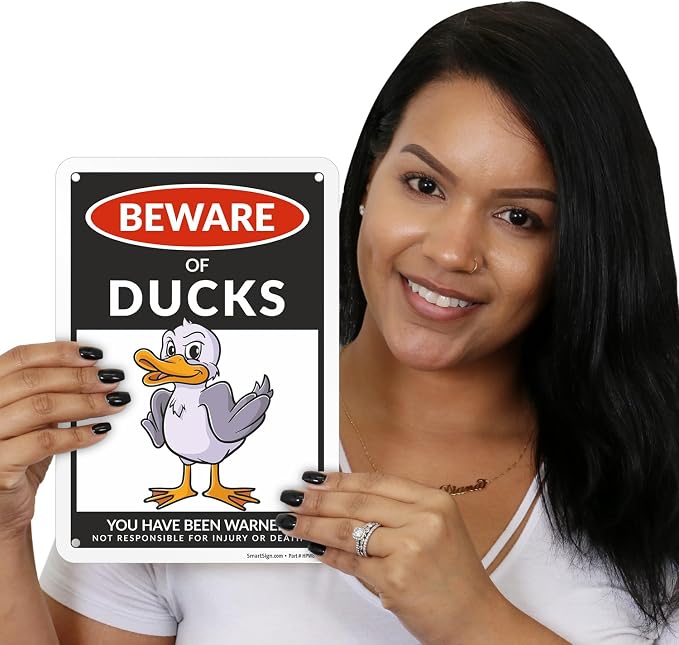 SmartSign Funny Beware Of Ducks Warning Sign - 10"x7", 40 mil Laminated Rust-free Aluminum - Metal Signs for Wall Decor, Outdoors, Patio, Gifts, Cafe - Ducks Theme, Made in USA - Image 2