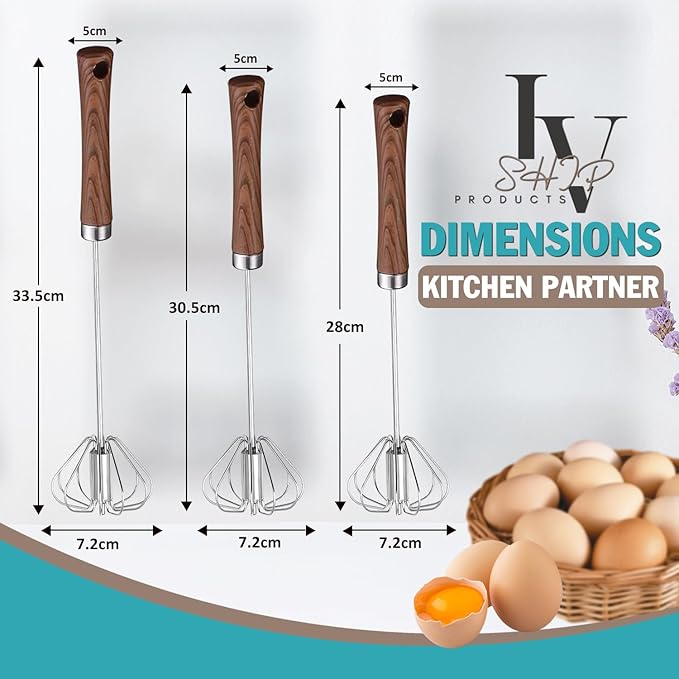 Premium Stainless-Steel Egg Whisker with Handcrafted Wooden Handle (13 Inches) - Perfect for Whipping, Beating, and Blending