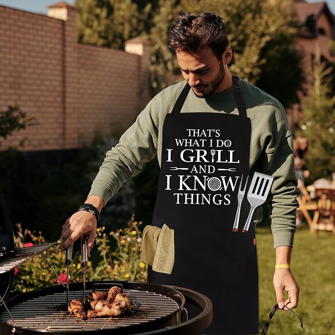 Funny Grilling Aprons for Men - BBQ Cooking Apron with 2 Pockets, Adjustable Neck Strap and 40" Long Ties - That's What I Do I Grill and I Know Things - Image 7