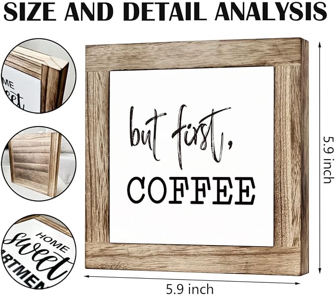 But First, Coffee Sign, Rustic White Wooden Box Sign, 5.9x5.9x0.7in, Home/Bar/Cafe Decor - Image 2