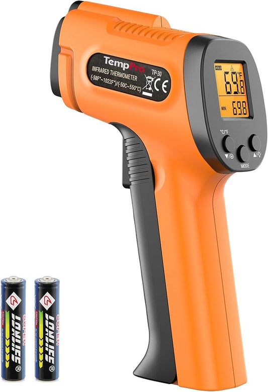 TempPro TP30 Infrared Thermometer Gun, Laser Thermometer for Cooking, Pizza Oven, Griddle, Engine, HVAC, Temperature Gun with Adjustable Emissivity & Max Measure -58°F ~1022°F (Previously ThermoPro)