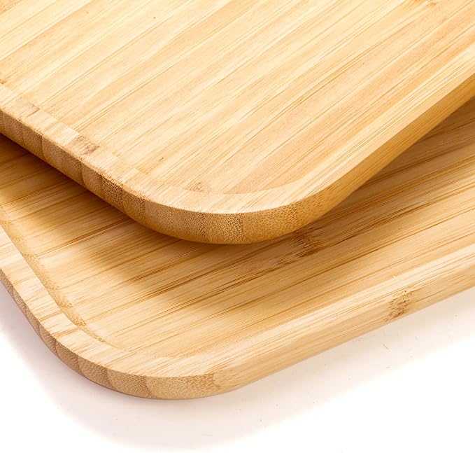 Yarlung 2 Pack Bamboo Tray Cheese Plate, 14x9 Inches Food Serving Saucer Wood Rectangular Platter for Coffee, Tea, Fruit, Plant Pot
