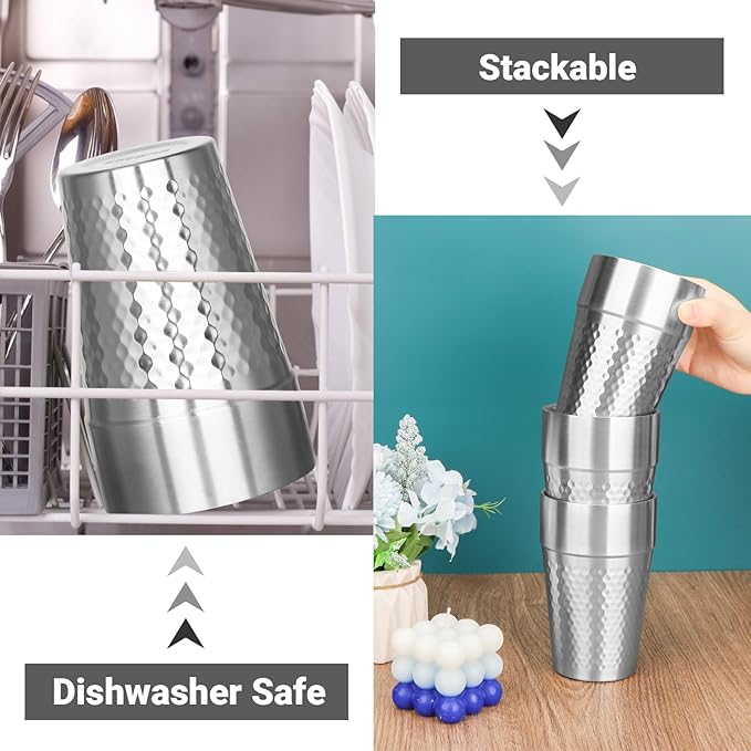 Stainless Steel Double Wall Cup, 16 oz Insulated Tumbler, 8 Pack Unbreakable Stackable Water Tumblers Insulated Metal Cup Premium Drinking Glasses for Travel Camping Home Outdoor