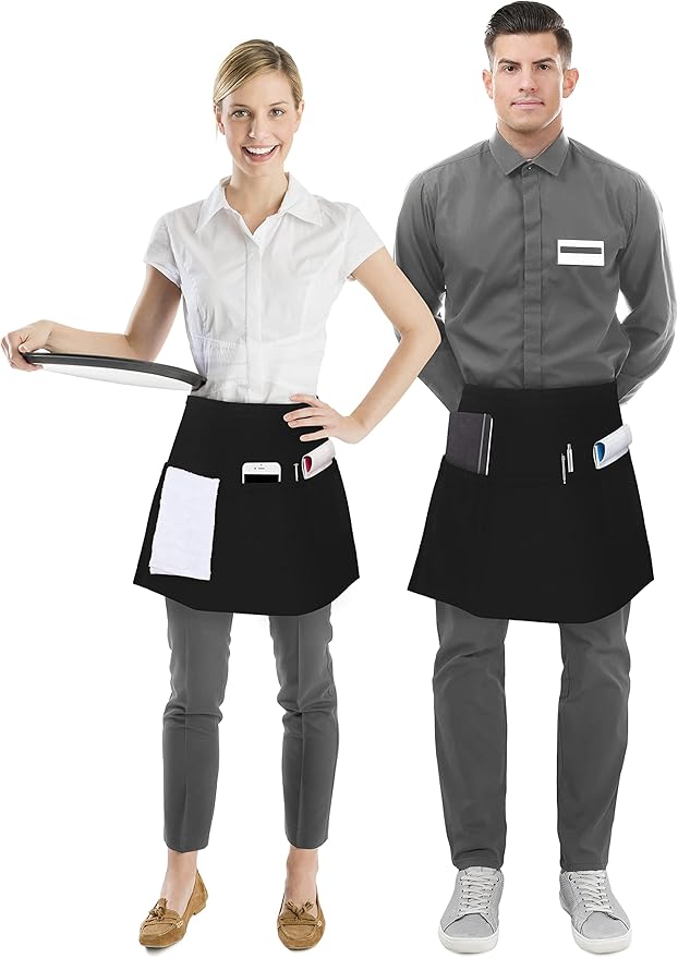 Utopia Wear 4 Pack Server Aprons with 3 Pockets, Waiter and Waitress Waist Aprons for Women with Pockets, Men Short Aprons