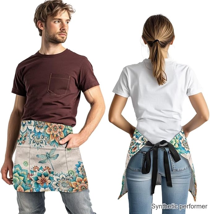 Waist Apron with 3 Pockets Waterproof 13 Inch Short Half Waist Aprons Women Men Server Aprons Waitress Waiter Apron - Image 2