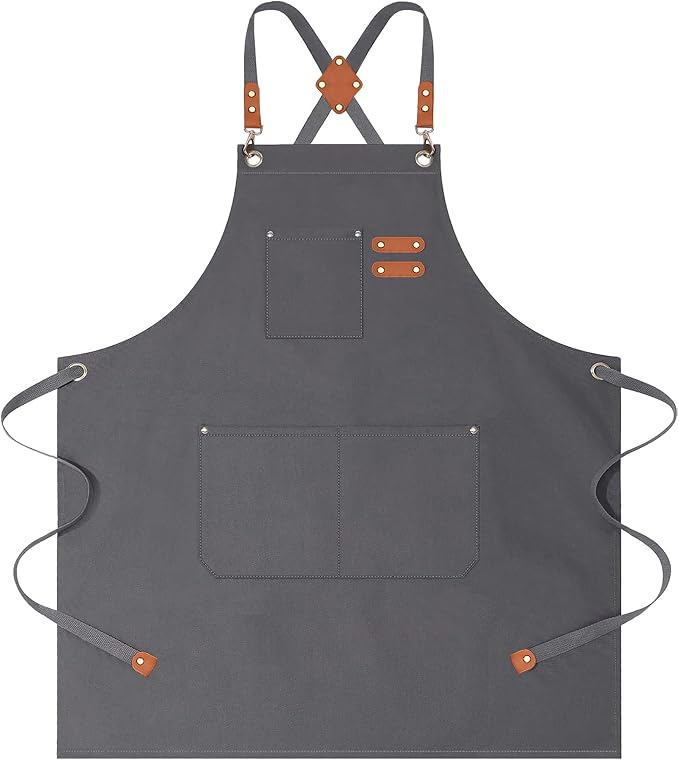 AFUN Aprons for Women Men with Large Pockets, 12-Ounce Cotton Canvas Cross Back Apron by BringYouaFun