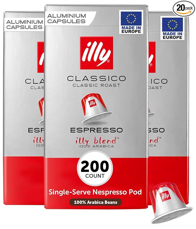 illy Espresso Compatible Capsules, Coffee Pods for Nespresso Original Line Machine, Classico Medium Roast, 100% Arabica, Premium Italian Coffee, Single Serve, 10 Count, 20 Pack
