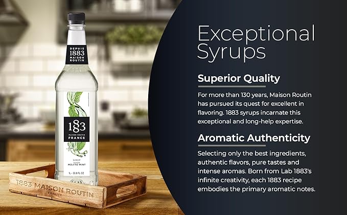 1883 Mojito Mint Syrup for Drinks, Made in France, 1 Liter Plastic Bottle