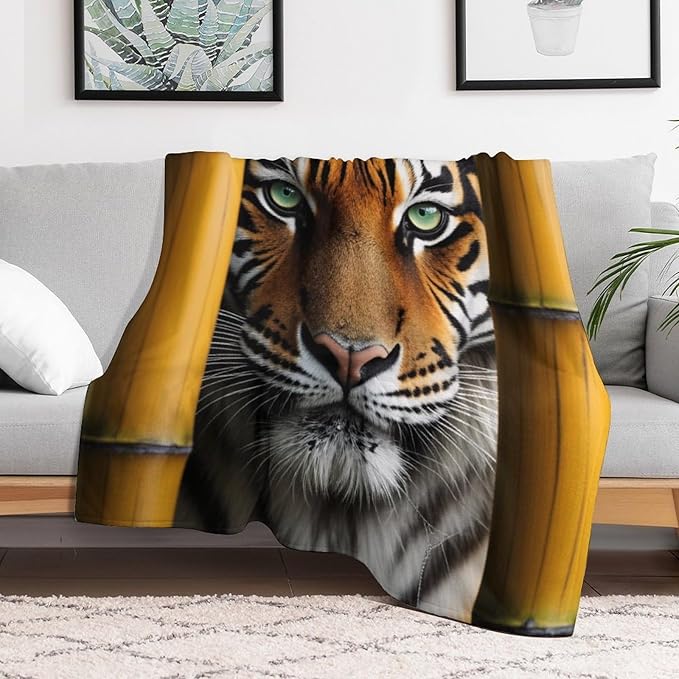 Beautiful Tiger Bamboo Eye Nose Super Soft Throw Blanket, Rustic Whisker Orange Flannel Fleece Decorative Throw for Sofa Couch Bedroom Decor Outdoor Use 30"x40"