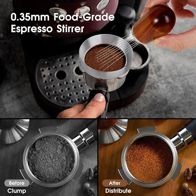 Reoszeank 58mm Espresso Accessories Kit, WDT Tool, Dosing Funnel and Puck Screen Set, 316 Stainless Steel Needle Coffee Distribution Stirrer Fits Breville 58 mm Espresso Machines and Portafilter - Image 2