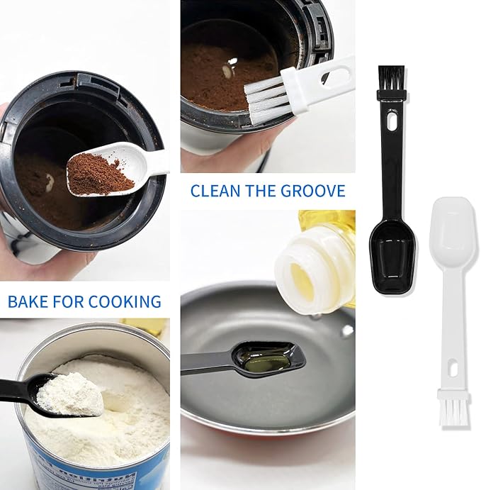 Coffee Spoon with Espresso Grinder Brush 4 PCS 2 in 1 Brush for Cleaning Espresso Machines & Scooping Tea Powder, Coffee Tool for Barista Home Kitchen Café (2 PCS White, 2 PCS Black) - Image 2