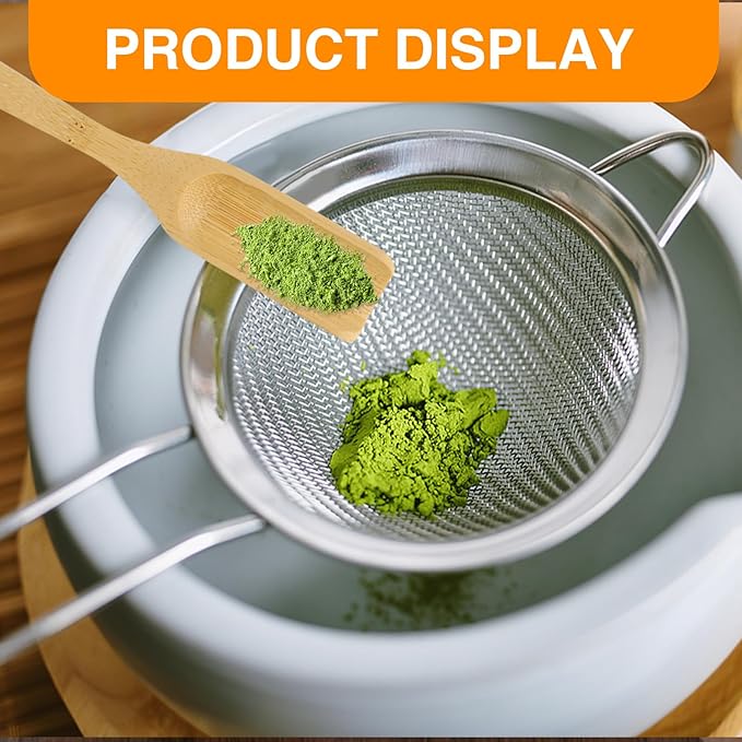 LOGJAM 4 Pcs Matcha Sifter And Spoon, Bamboo Matcha Scoop And Stainless Steel Matcha Sift With Handle, Matcha Tools For Tea