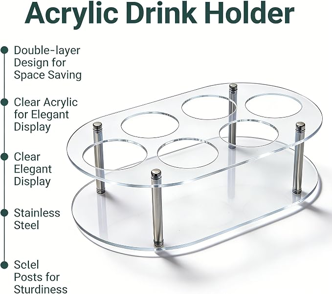 6-Bottle Acrylic Coffee Syrup Organizer, Transparent Oval Syrup Bottle Rack & Holder for Countertop, Fits Standard 16.9oz Syrup Dispensers, Perfect for Home Cafe & Kitchen - Image 2