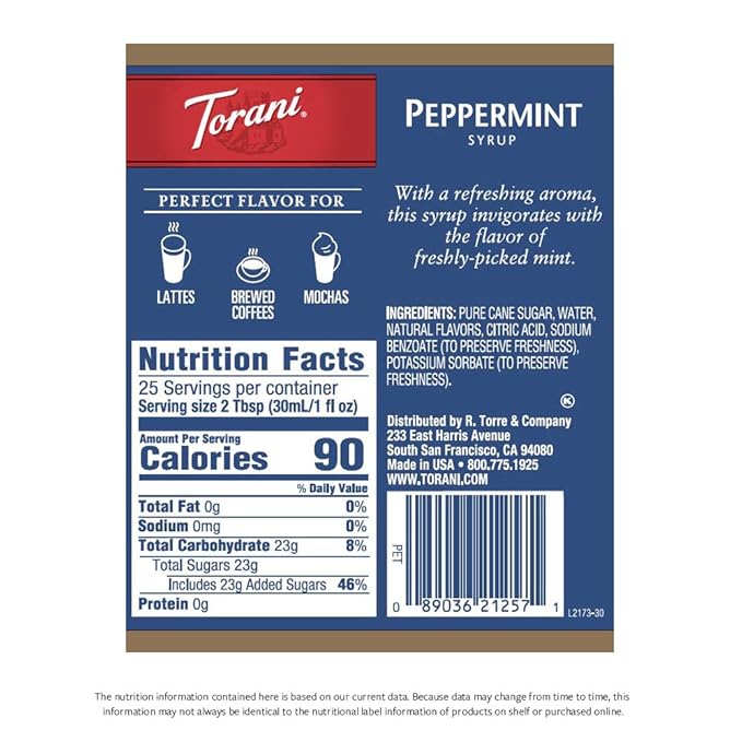 Torani Syrup, Peppermint, 25.4 Ounces (Pack of 4)