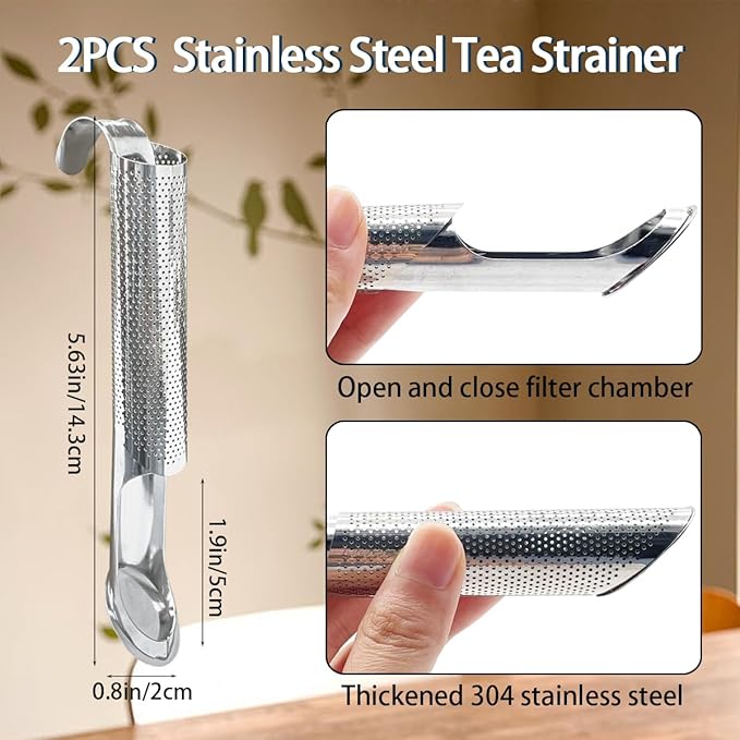 2PCS Stainless Steel Tea Diffuser Tea Infuser,Tea Pipe with Hanging Hook Handle,Fine Holes Tea Interval Diffuser for Loose Tea Leaf Coffee Herbs Spices