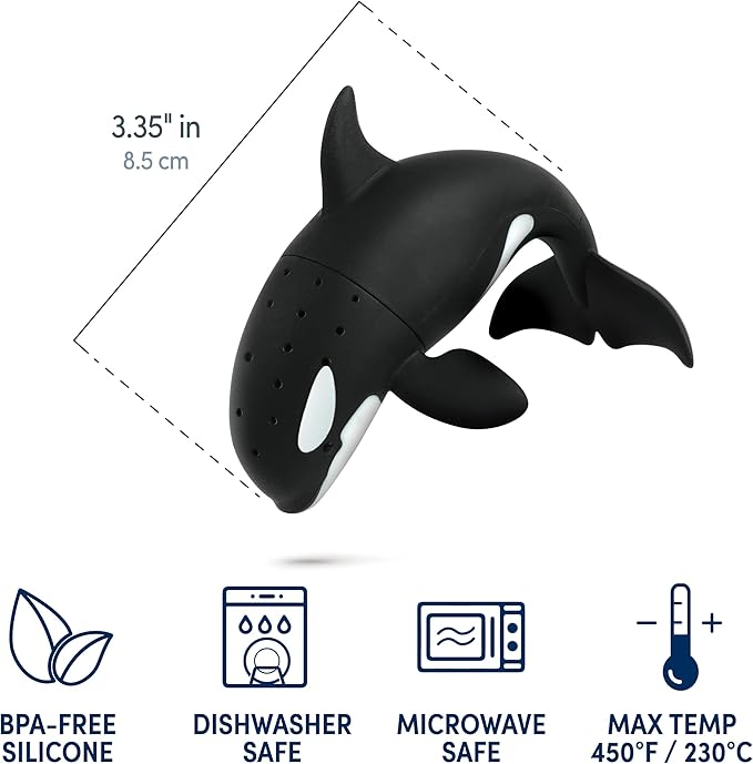 Genuine Fred STEEP DIVE Orca Tea Infuser – Loose Leaf Silicone Tea Strainer – Microwave & Dishwasher Safe